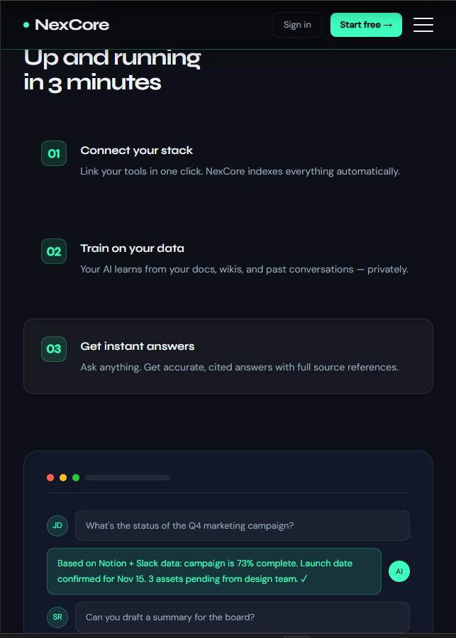 NexCore AI Platform Landing Page