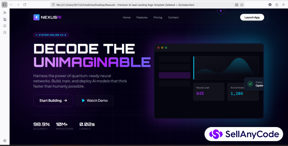 NexusAI Premium AI SaaS Landing Page Template (Tailwind + JS)