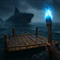 Ocean Survival Crypto Game - Raft, Megalodon & Blue Torch Adventure