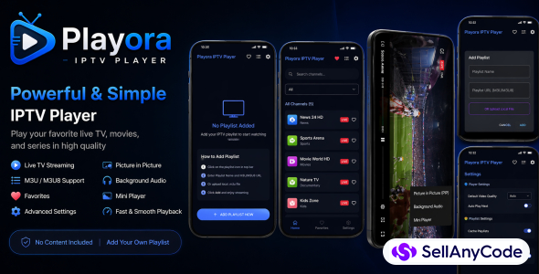 Playora IPTV Player Android M3U/M3U8 Streaming App (Kotlin + ExoPlayer)