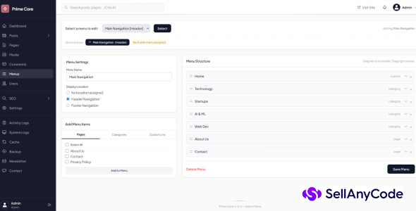 PrimeCore CMS Powerful Pure PHP Website CMS