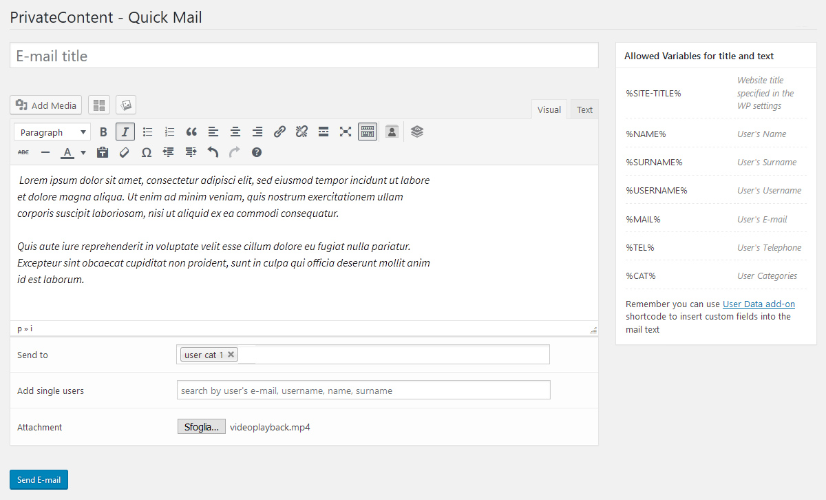 PrivateContent - Mail Actions add-on