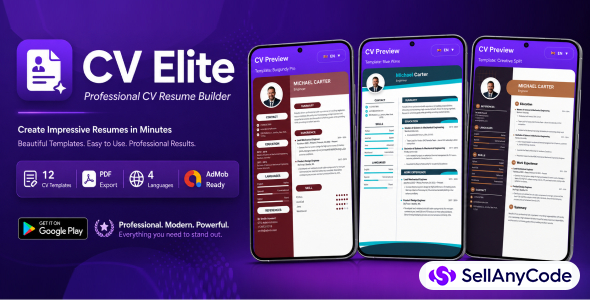 Professional CV Resume Builder Android App With PDF Export And AdMob