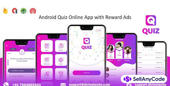 Quiz Online App with Earning System & Reward Ads + Admin Panel