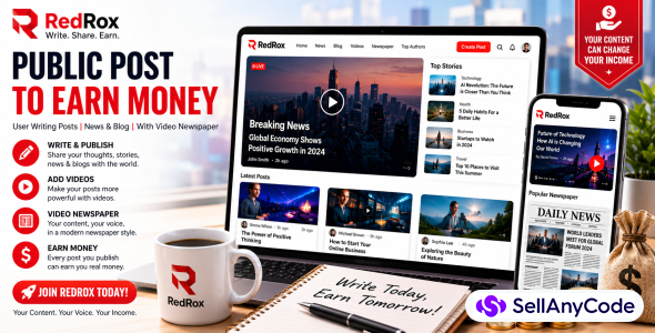 RedRox - Public Post to Earn Money ( User Writing Posts News & Blog with Video Newspaper )