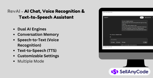 Rev AI AI Chat, Voice Recognition & Text-to-Speech Assistant