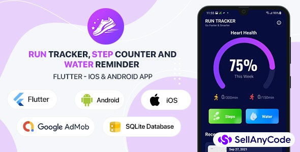 Run Tracker, Step Counter and Water Reminder - Flutter Android & iOS App (20 Languages)