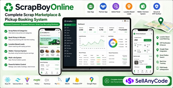 ScrapBoyOnline – Complete Scrap Marketplace & Pickup Booking System (React & Node.js)