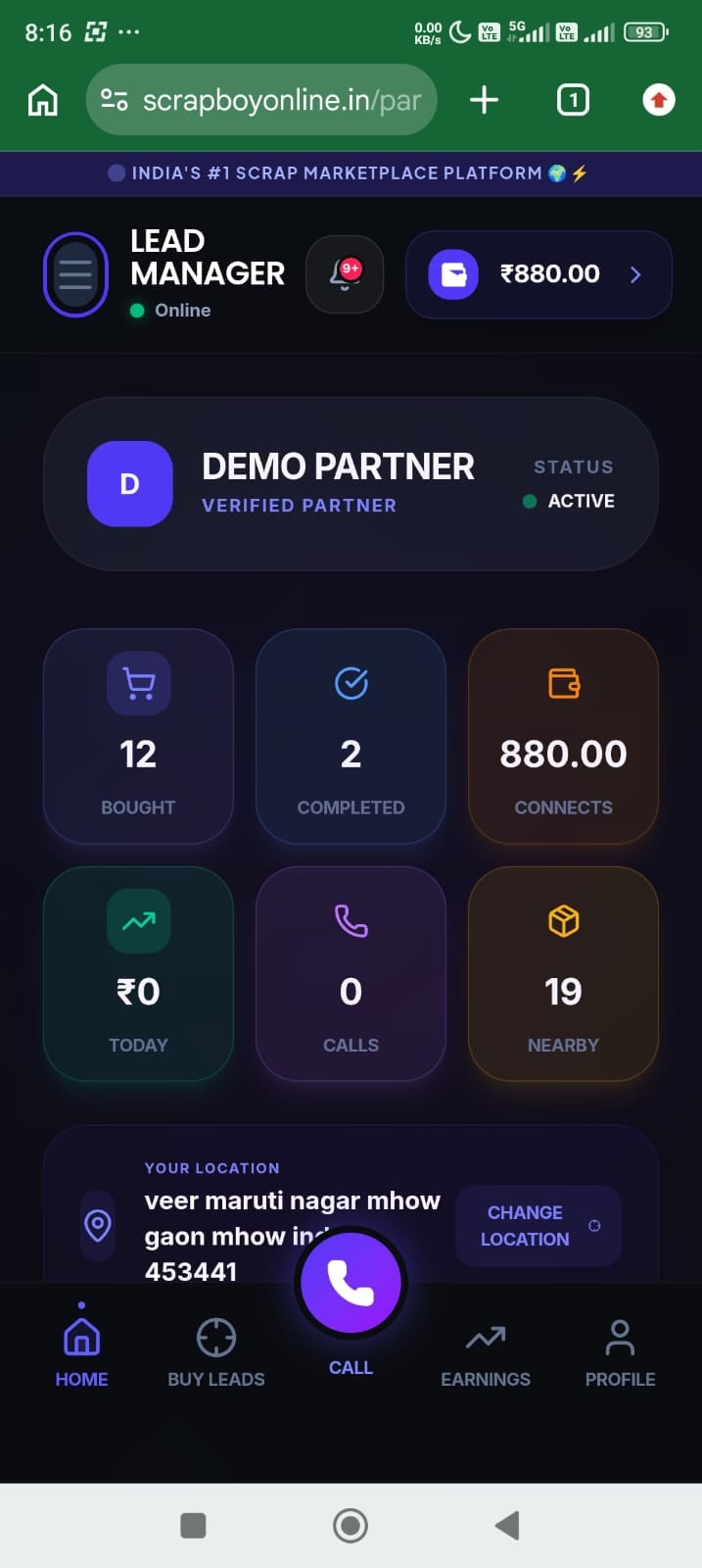 ScrapX Multi-Vendor Scrap Marketplace & Lead Management System (React & Node.js)