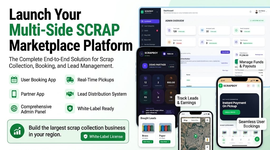 ScrapX Multi-Vendor Scrap Marketplace & Lead Management System (React & Node.js)