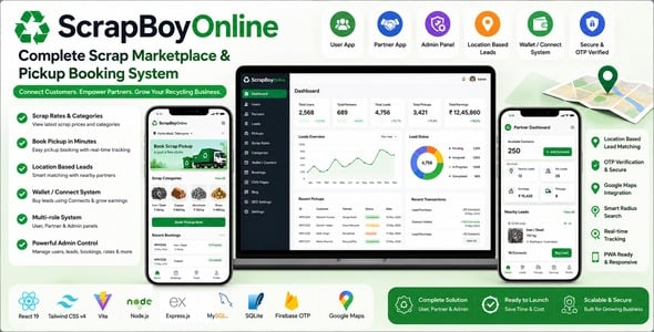 ScrapBoyOnline – Complete Scrap Marketplace & Pickup Booking System (React & Node.js)