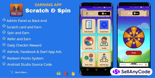 Scratch & Spin to Win Android App with Earning System (Admob, Facebook bidding, StartApp, Unity Ads)