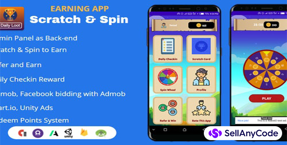 Scratch & Spin to Win Android App with Earning System (Admob, Facebook bidding, StartApp, Unity Ads)