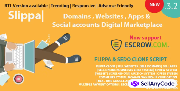 Slippa - Version 3.4 Domains,Website ,App & Social Media Marketplace PHP Script