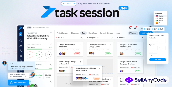 Task Session Self-Hosted CRM, Projects, Invoicing & Client Portal (PHP)