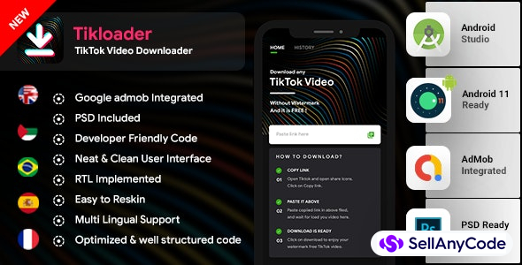 TikTok Video Downloader Android App without Watermark with admob | Tikloader | Complete App