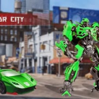 Transformer Fighting Superhero City