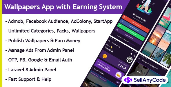 Wallpapers App with Earning system + Admin Panel