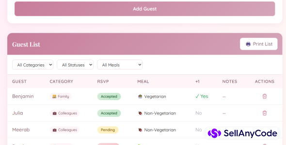 Wedding Guest List Tracker