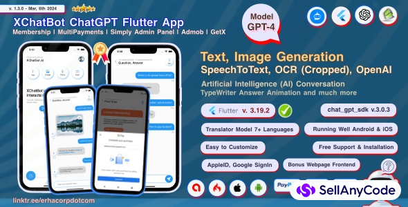 XChatBot ChatGPT AI GPT-4 OpenAI Full Flutter App | MultiPayments | Admin Panel | Admob | GetX