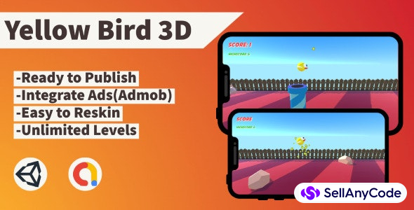 Yellow Bird 3D (Unity+Admob+Android+IOS)