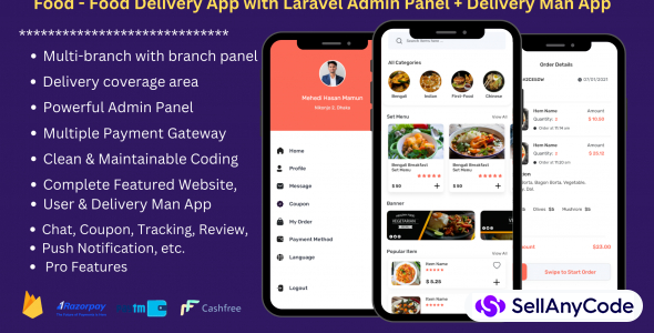 eFood - Food Delivery App with Laravel Admin Panel + Delivery Man App